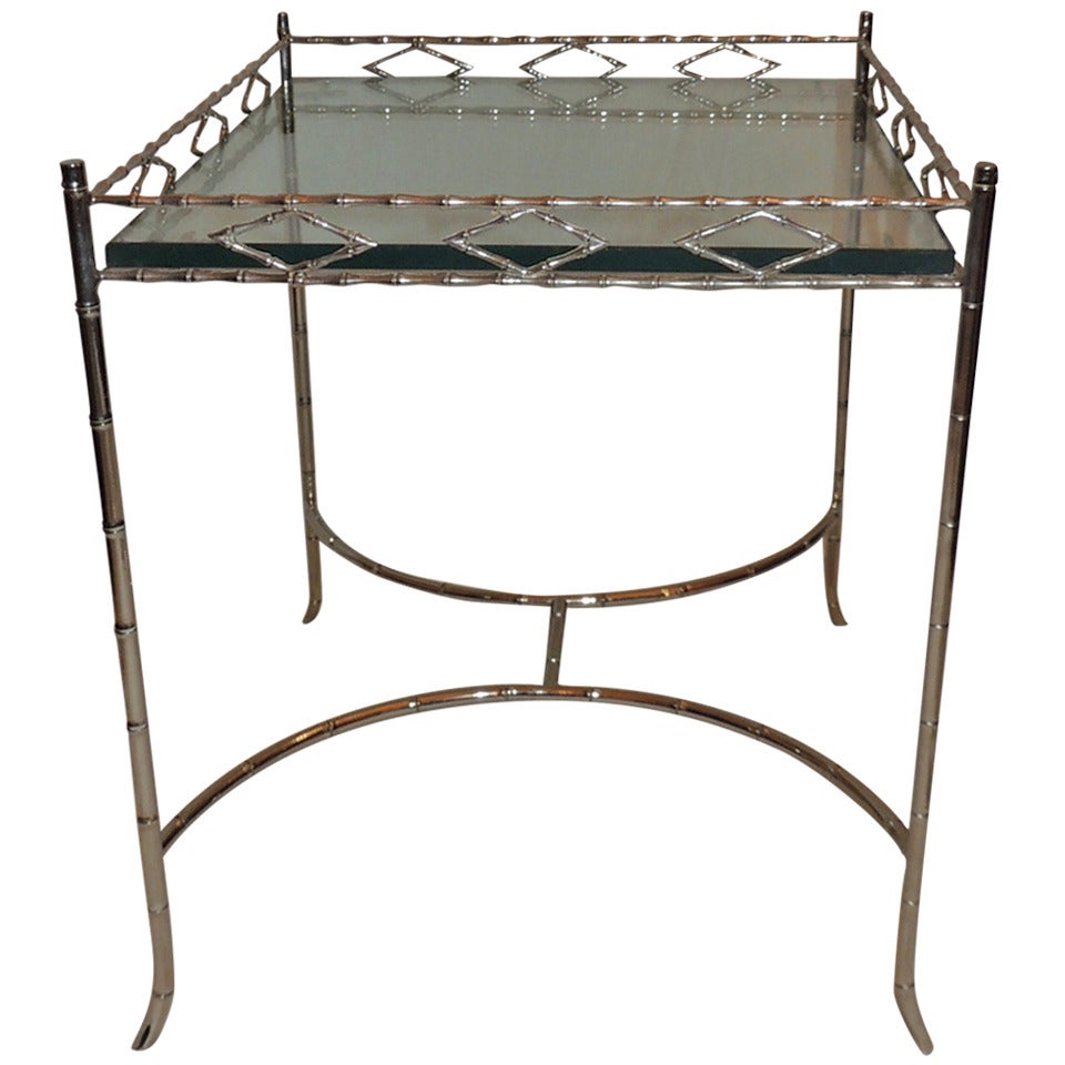 Wonderful Bagues Silvered Bronze Bamboo Gallery Side Table with Glass Top