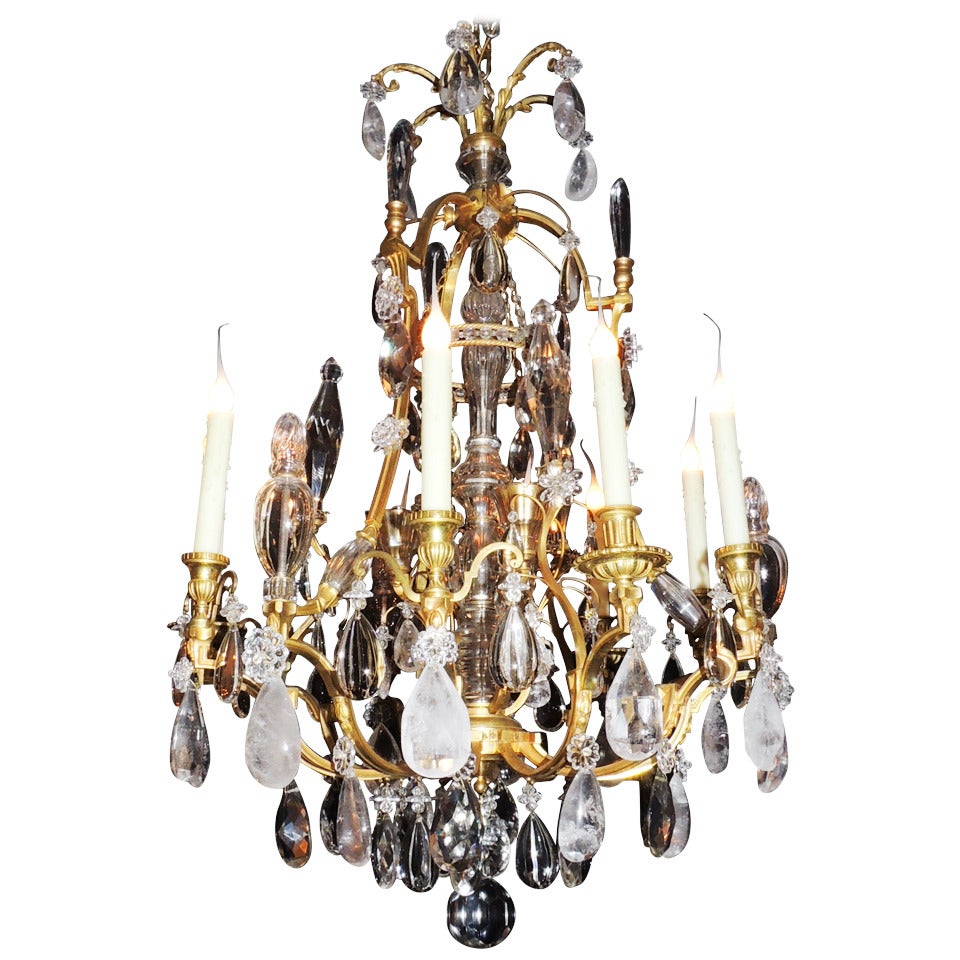 Louis Philippe French Doré Bronze and Rock Crystal Twelve-Light Chandelier