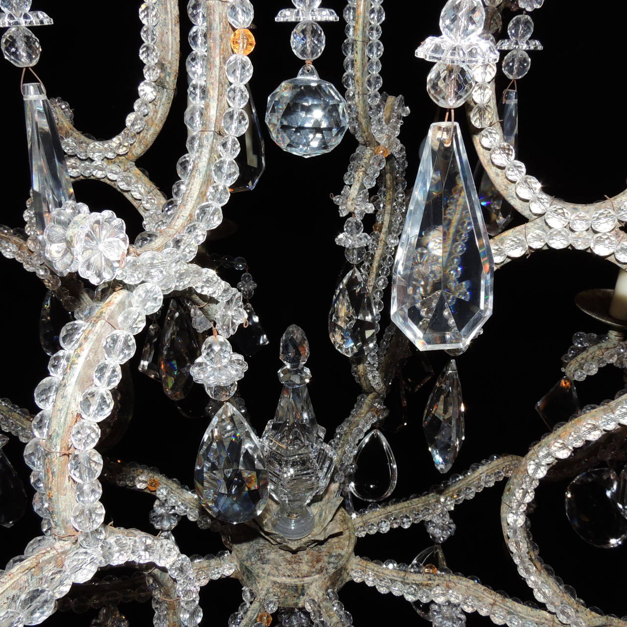 Wonderful French Bagues Style Beaded Eight-Light Crystal Transitional Chandelier 1