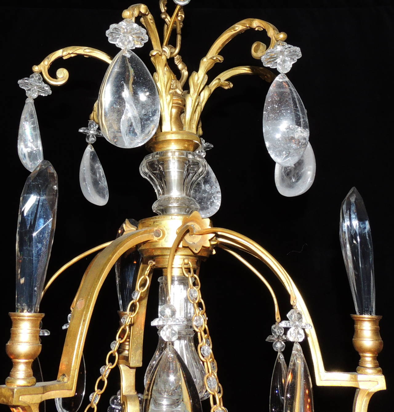 Louis Philippe French Doré Bronze and Rock Crystal Twelve-Light Chandelier In Excellent Condition For Sale In Roslyn, NY