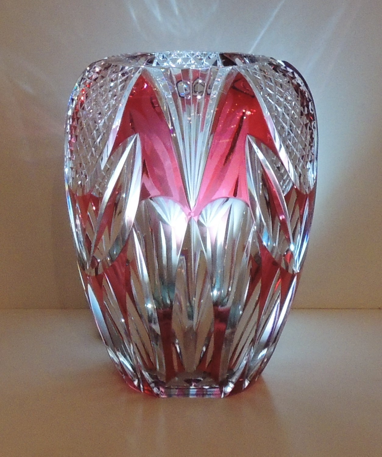 Belgian Incredible Val St. Lambert Red Cut to Clear Tulip Crystal Vase Very Fine