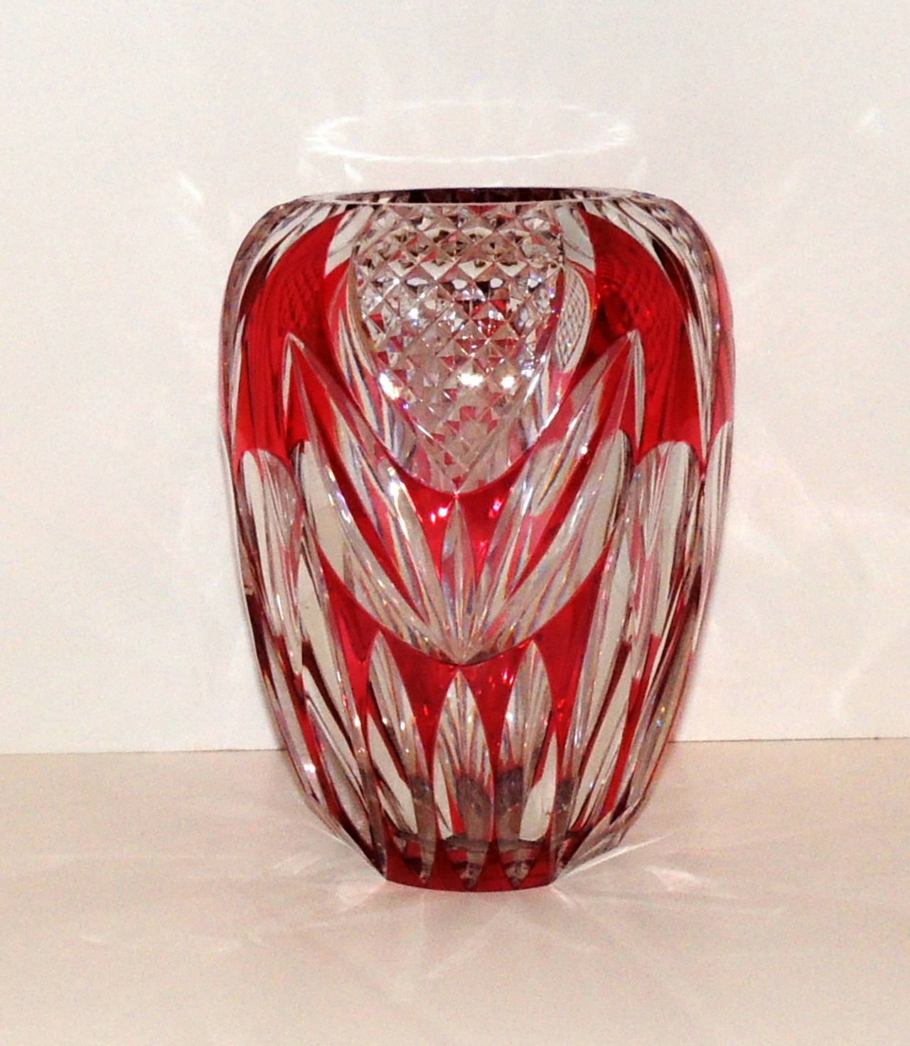 Mid-20th Century Incredible Val St. Lambert Red Cut to Clear Tulip Crystal Vase Very Fine