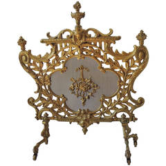 Wonderful Rococo Figural French Doré Bronze Fire Screen With Center Medalian