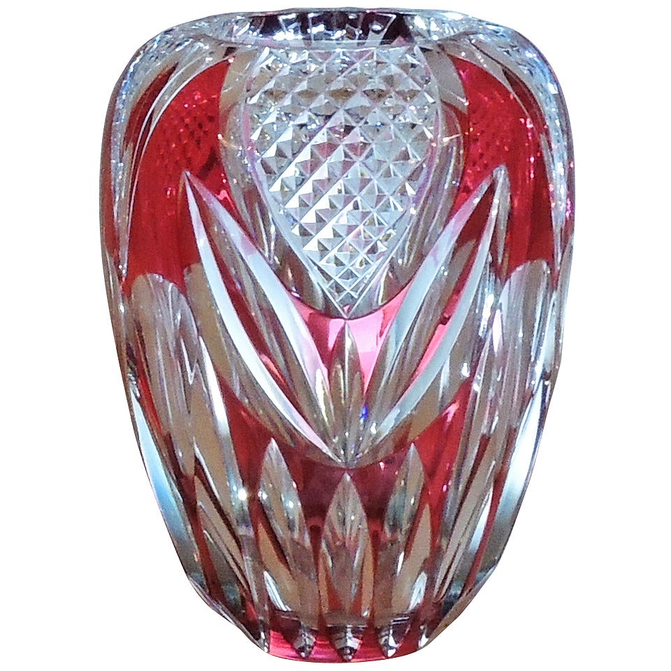 Incredible Val St. Lambert Red Cut to Clear Tulip Crystal Vase Very Fine