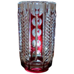 Beautiful & Rare Val St. Lambert Red Cut to Clear Crystal Vase Very Fine