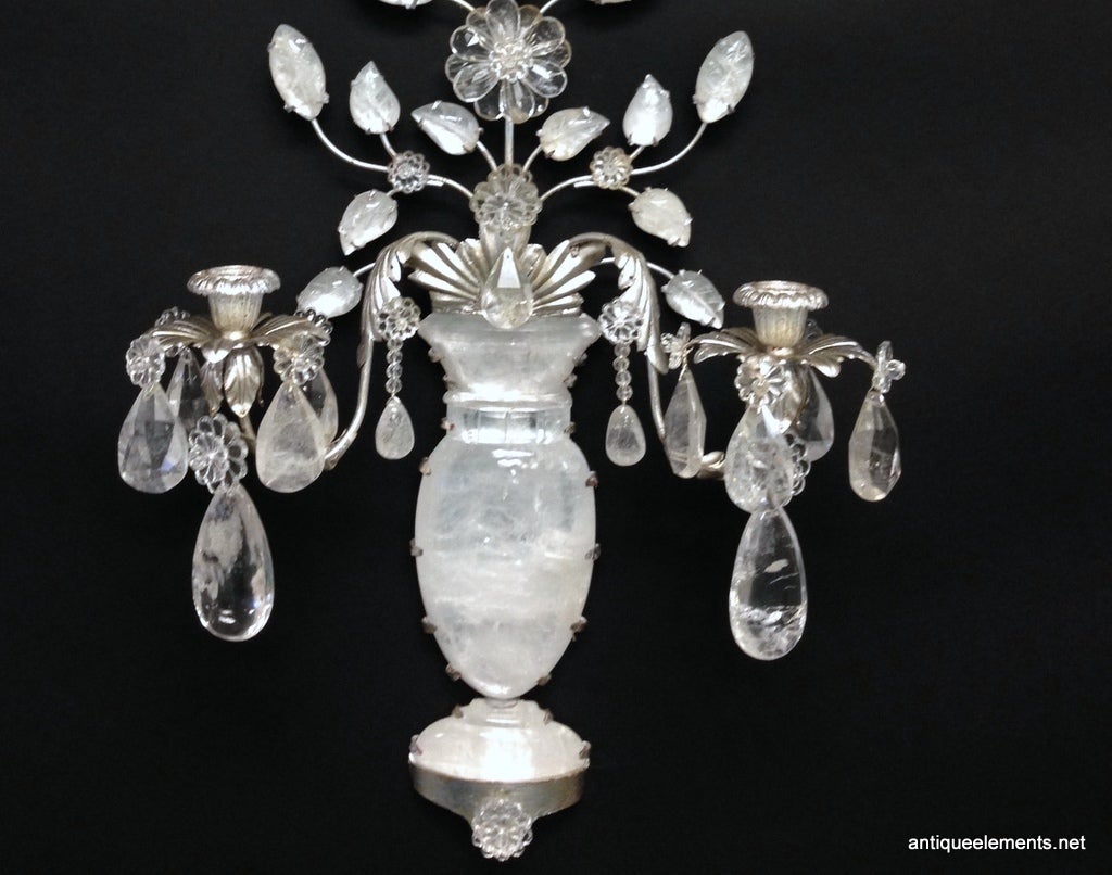 Modern Pair of Silver Gilt and Rock Crystal Flowers and Urn Candelabra