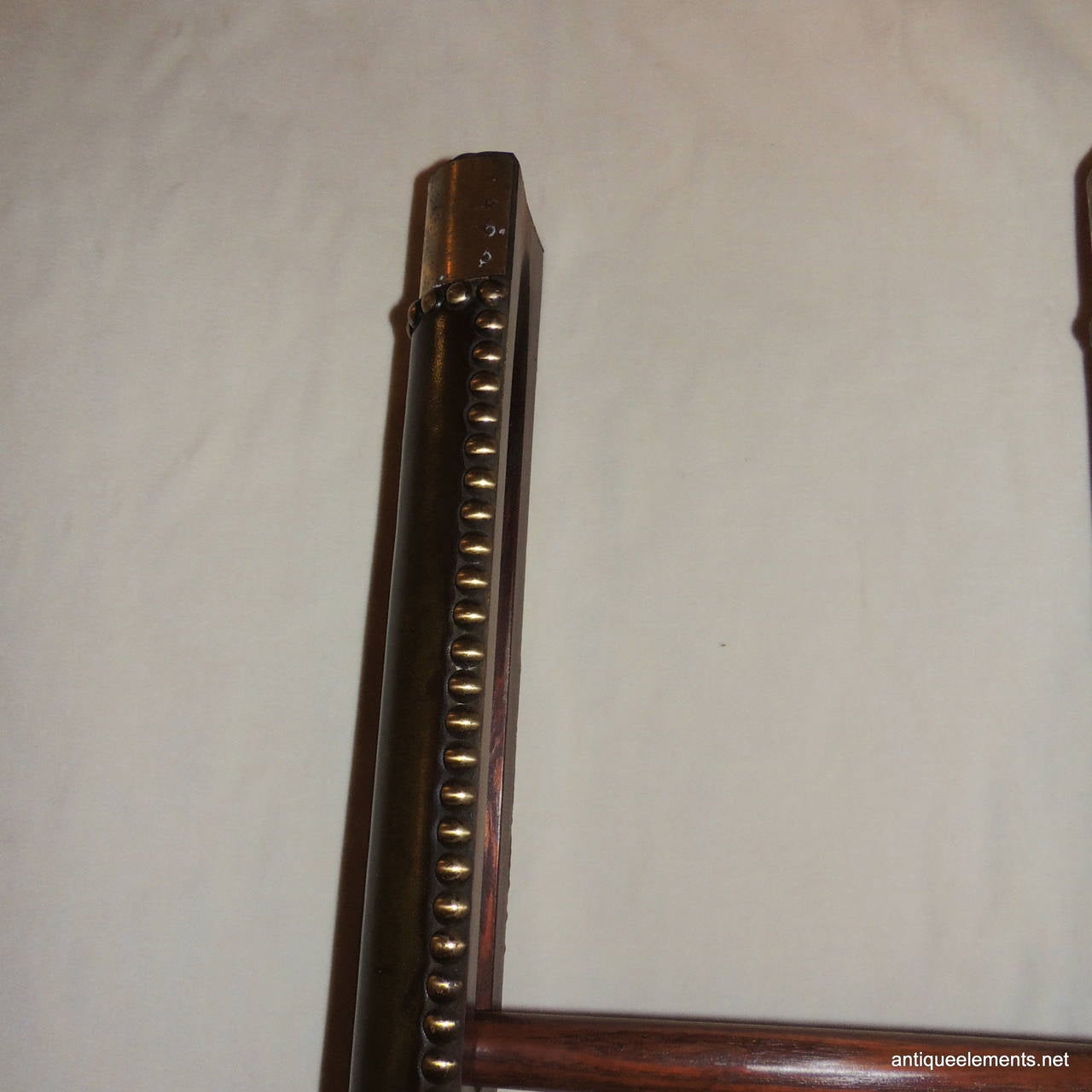 Regency Handsome Vintage English Green Leather & Brass Folding Library Ladder Nailheads