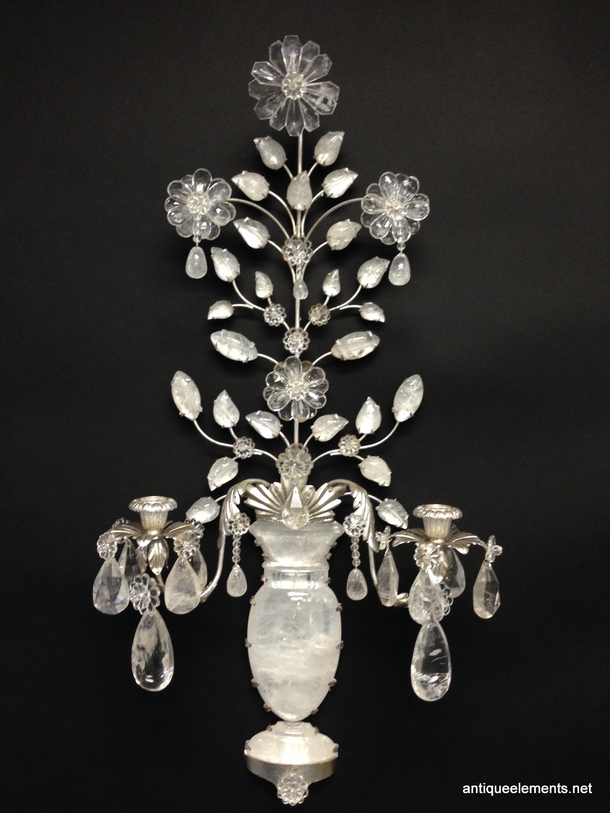 Modern Pair of Silver Gilt and Rock Crystal Flowers and Urn Candelabra