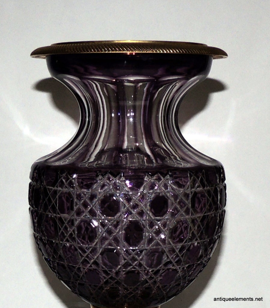 Mid-20th Century Wonderful Pair French Ormolu Amethysts Cut To Clear Crystal & Gilt Bronze Vases