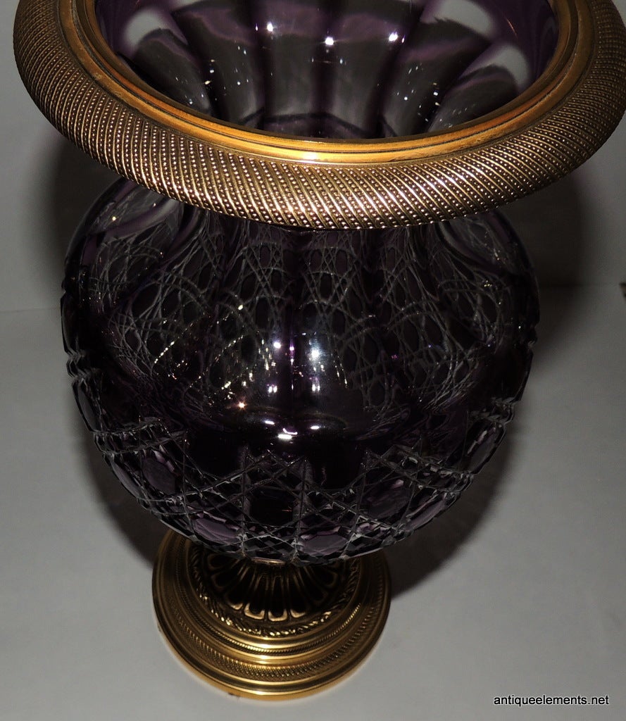 Wonderful Pair French Ormolu Amethysts Cut To Clear Crystal & Gilt Bronze Vases 1