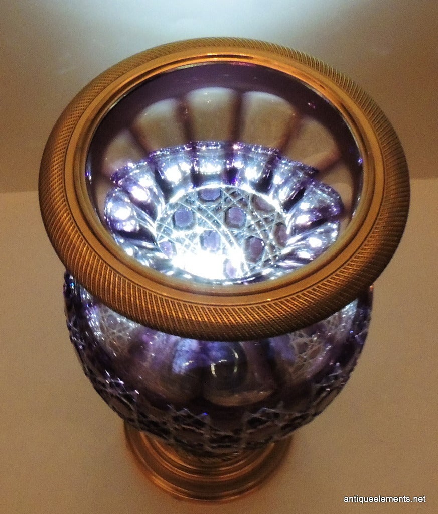 Wonderful Pair French Ormolu Amethysts Cut To Clear Crystal & Gilt Bronze Vases 2