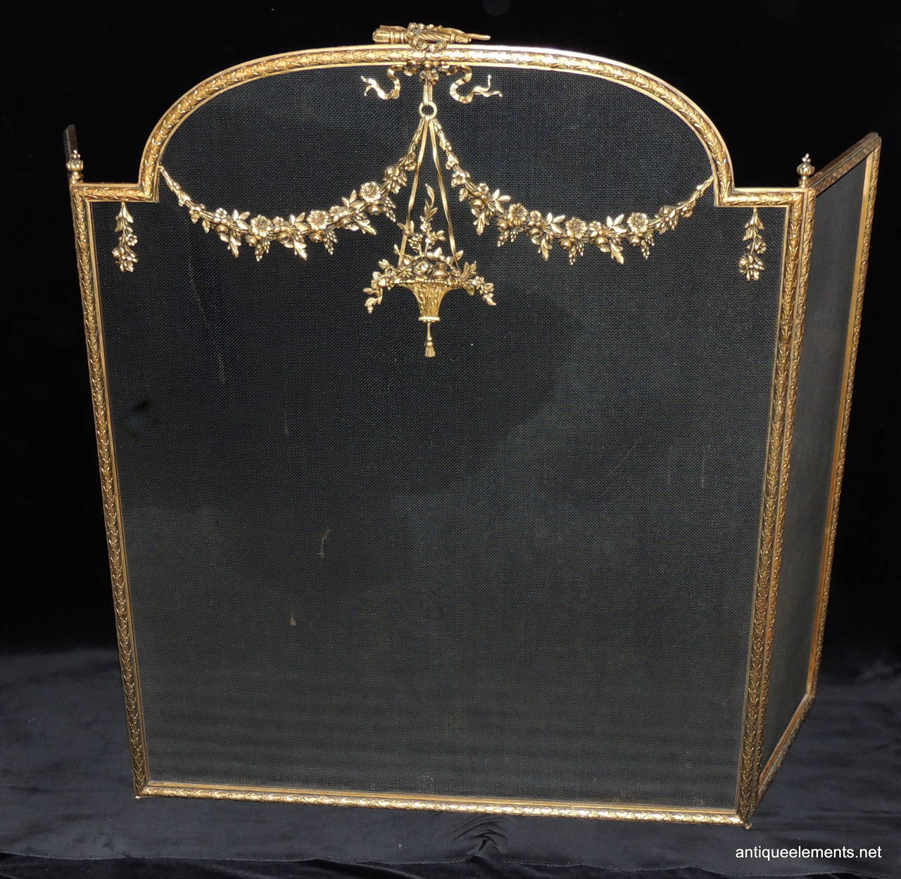 Beautiful Large French Tri Fold Dore Bronze FirePlace Screen Basket Firescreen