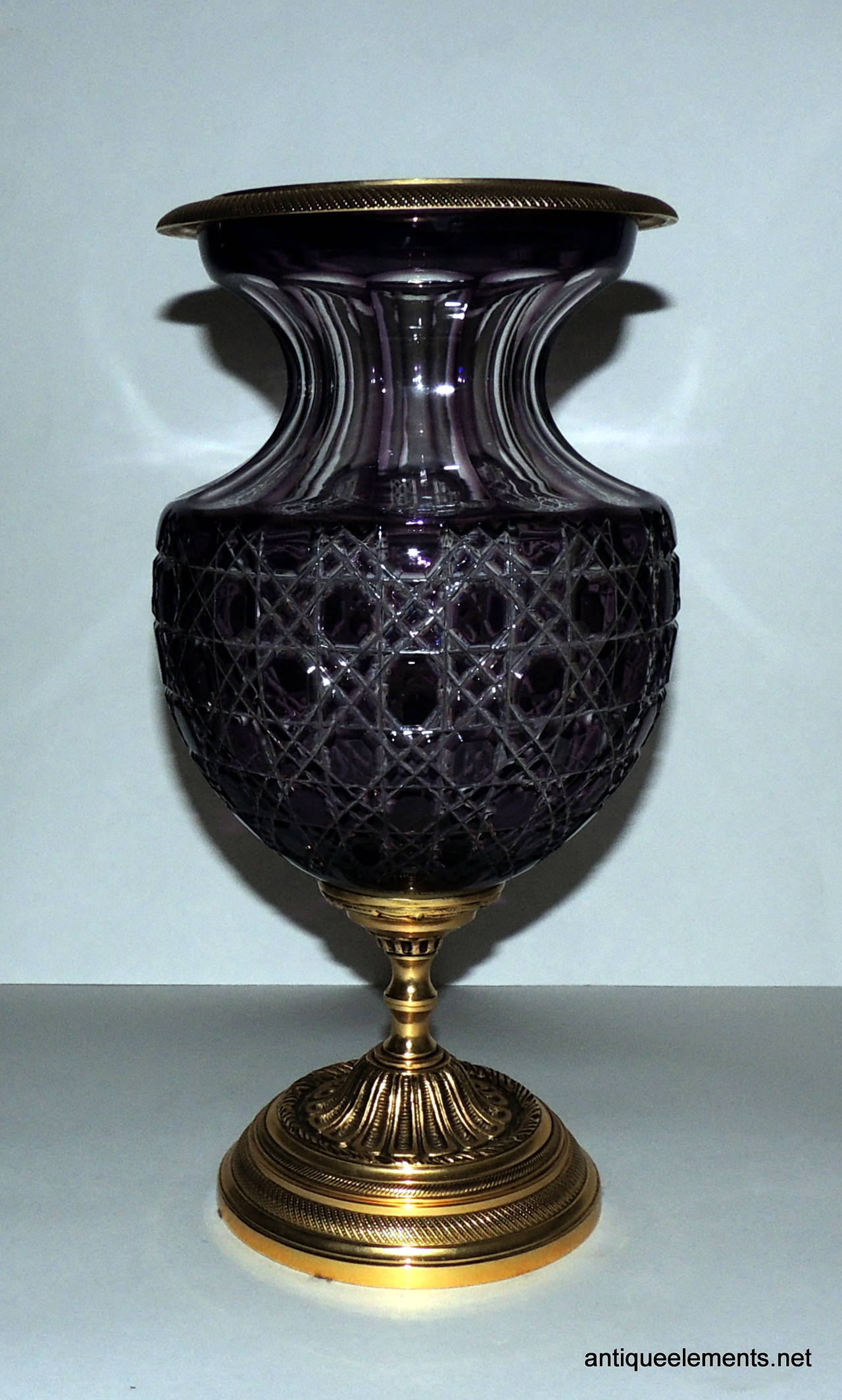 Wonderful Pair French Ormolu Amethysts Cut To Clear Crystal & Gilt Bronze Vases In Excellent Condition In Roslyn, NY