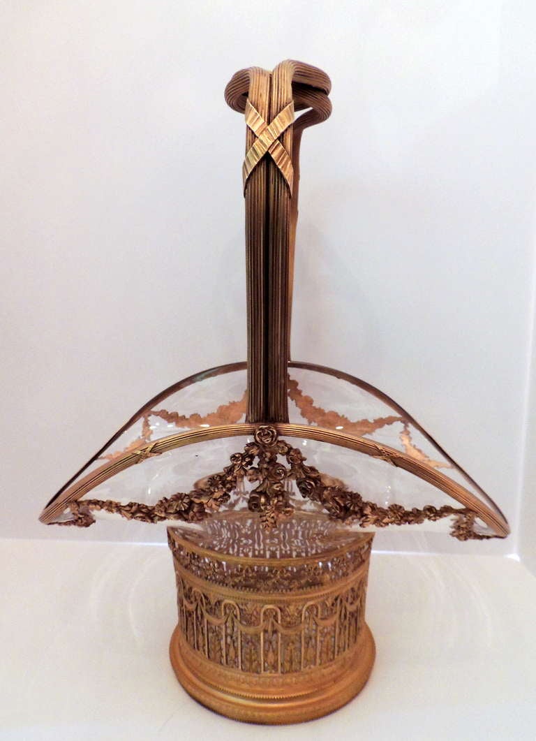 French Dore Bronze & Crystal Basket