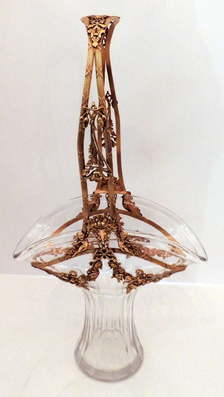 French Dore Bronze & Crystal Basket