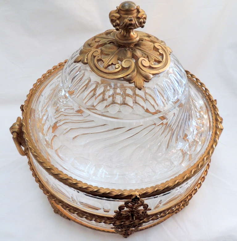 Unusual 19th Century French Ormolu Dore Bronze & Cut Crystal Dome Top Box In Good Condition In Roslyn, NY