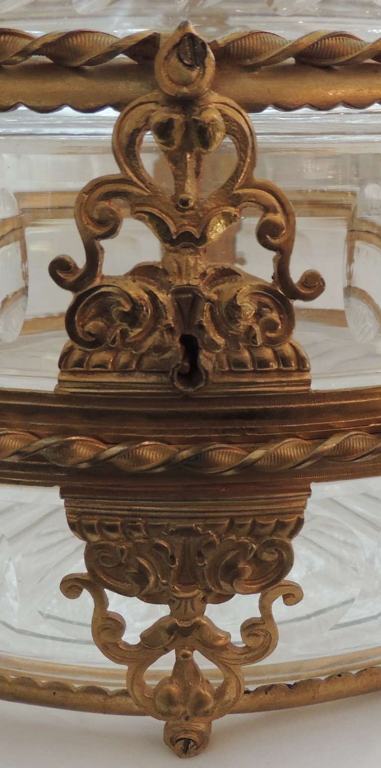 Unusual 19th Century French Ormolu Dore Bronze & Cut Crystal Dome Top Box 4