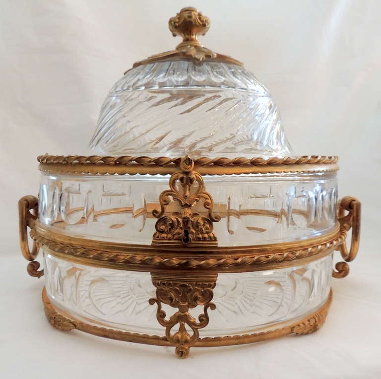Extraordinary 19th Century French Dore Bronze & Cut Crystal Dome Top Box.  Signed Brevete.