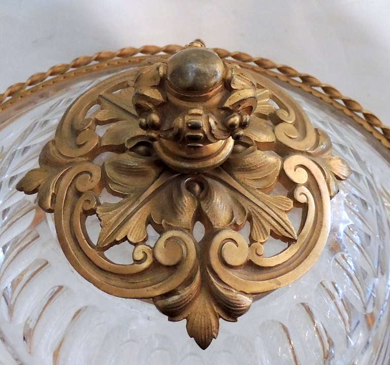 Unusual 19th Century French Ormolu Dore Bronze & Cut Crystal Dome Top Box 1