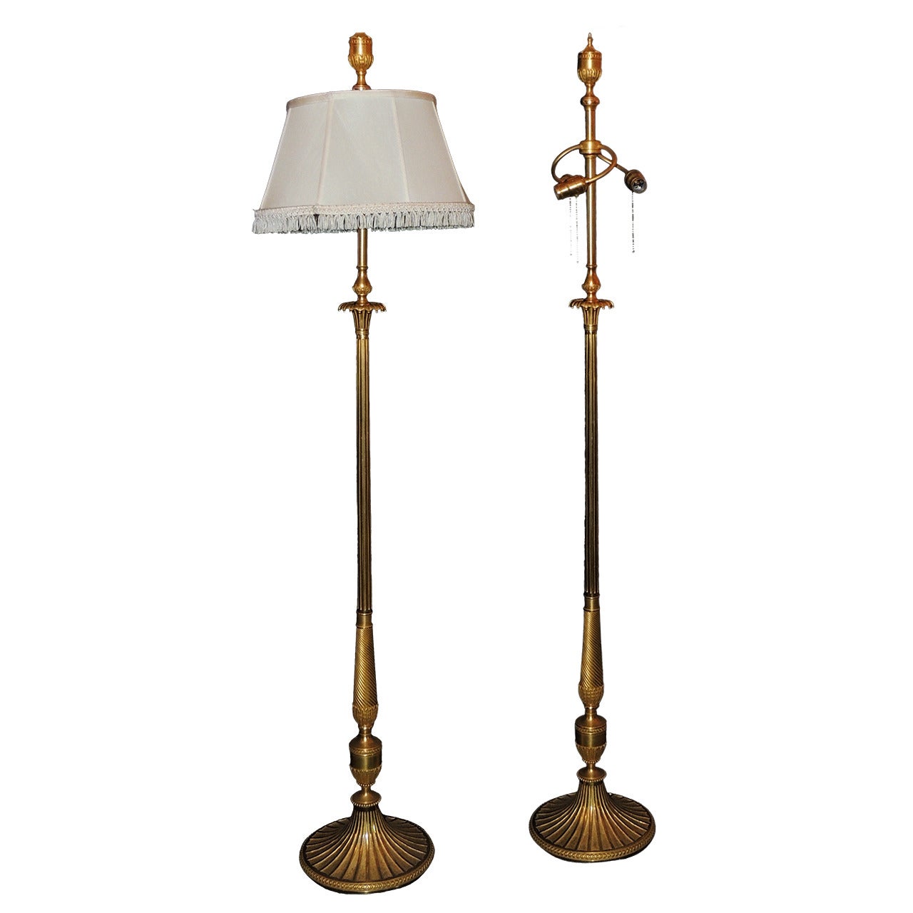 Very Fine and Elegant Pair of Caldwell Doré Bronze Three-Light Floor Lamps