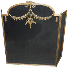 Antique Beautiful Large French Tri Fold Dore Bronze FirePlace Screen Basket Firescreen