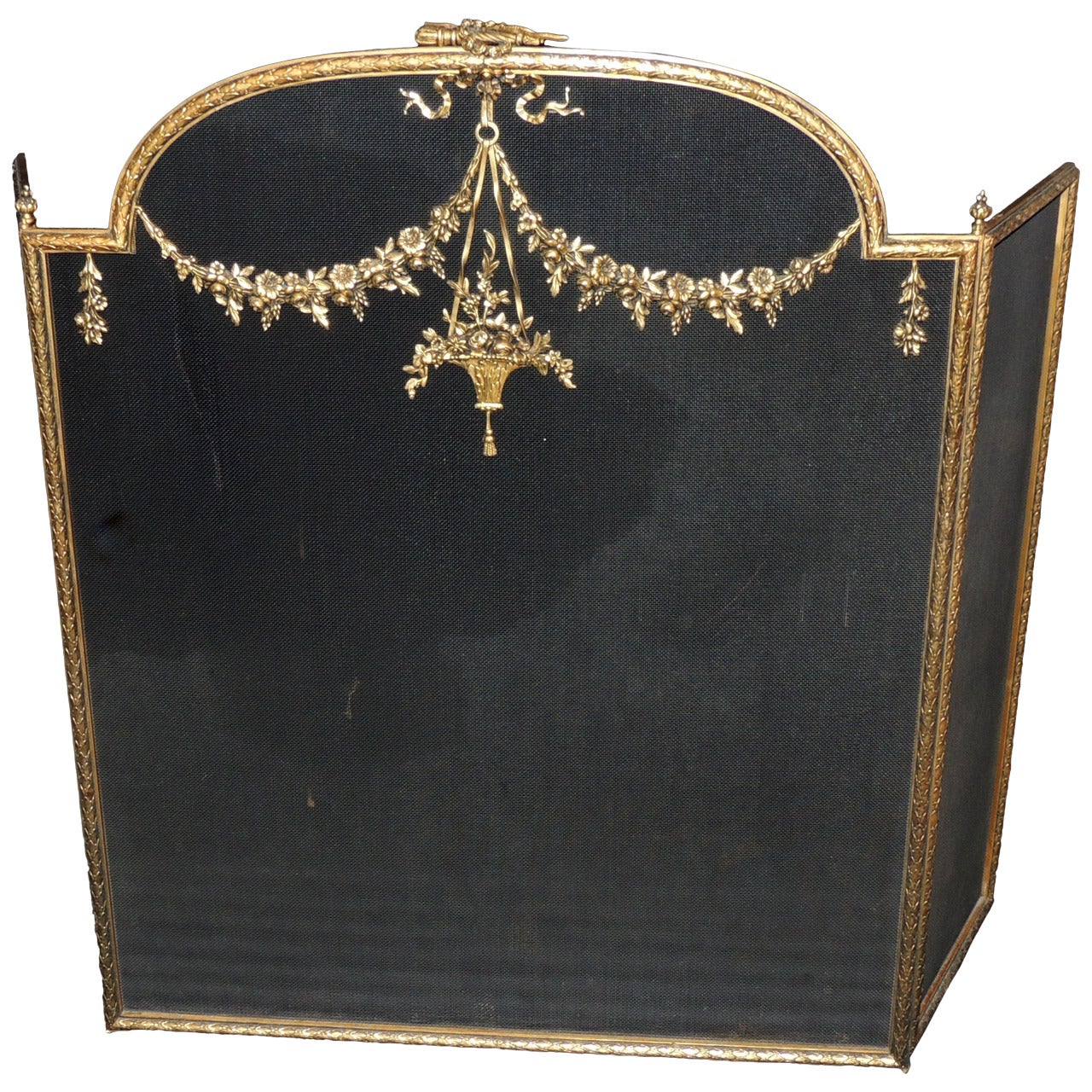 Beautiful Large French Tri Fold Dore Bronze FirePlace Screen Basket Firescreen