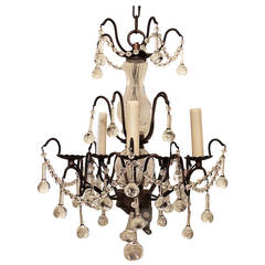 Wonderful Petite Five-Light Gilt and Crystal Tear Drop Chandelier 12
