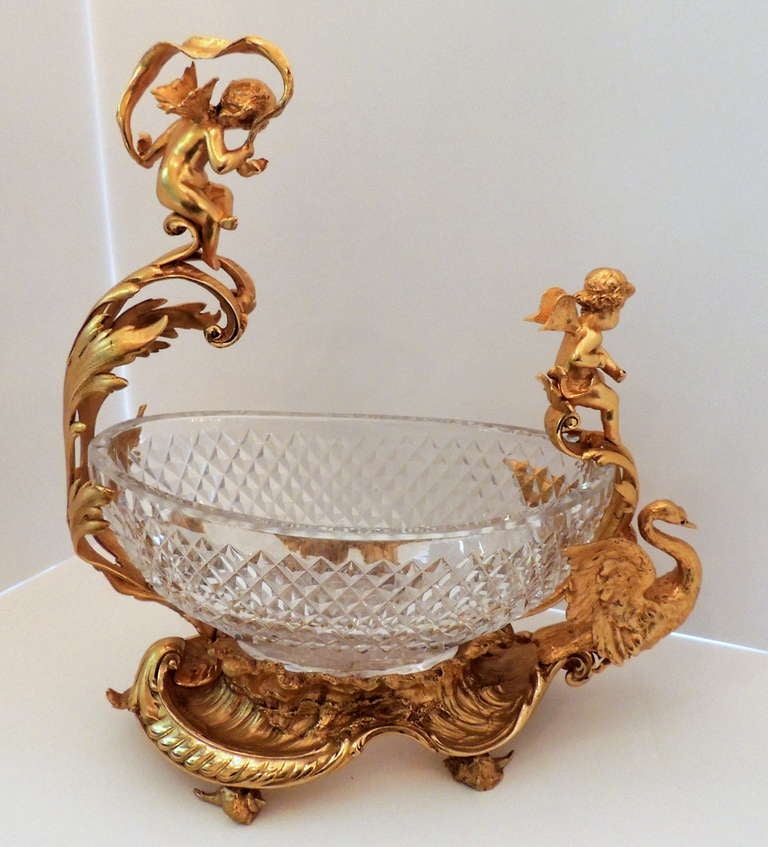 Exceptional French Figural Dore Bronze and Cut Crystal Centerpiece For Sale 4