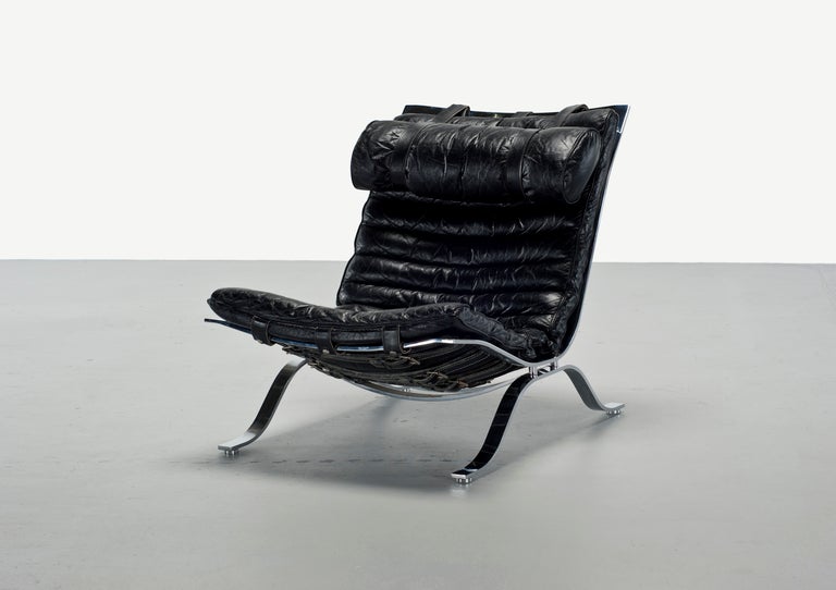 Chrome Ari Lounge Chair and Ottoman by Arne Norell For Sale