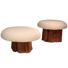 Retro pair of Michael Taylor tree trunk swivel stools