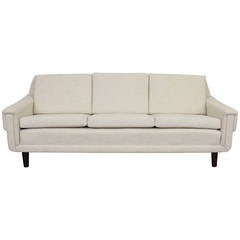 Off-White Danish Three-Seat Sofa with Rosewood Legs
