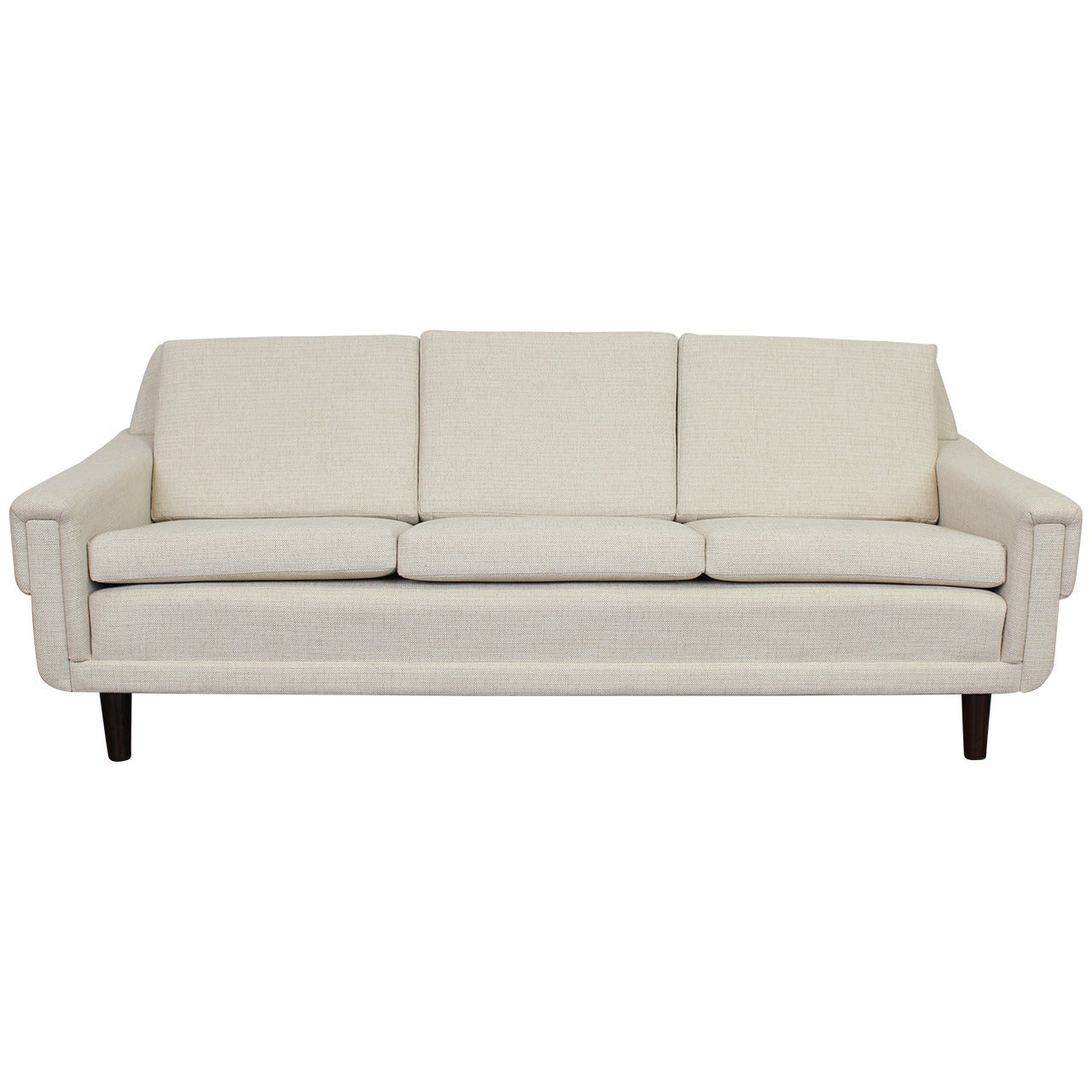 Off-White Danish Three-Seat Sofa with Rosewood Legs