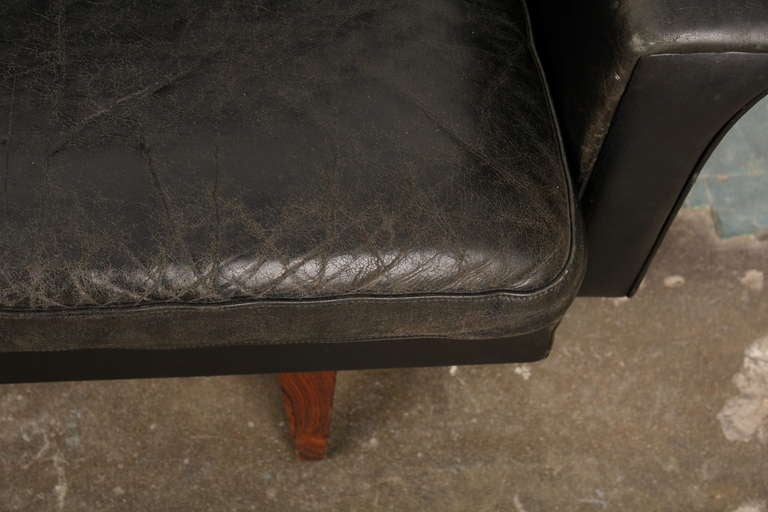 Danish Mid Century Modern Black Leather Sofa In Excellent Condition In North Hollywood, CA