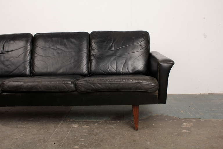 Danish Mid Century Modern Black Leather Sofa 2