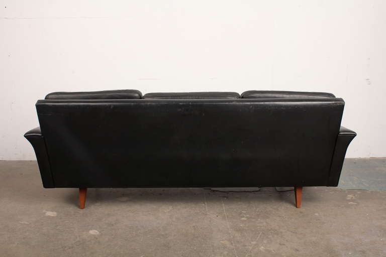 Danish Mid Century Modern Black Leather Sofa 4