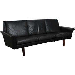 Danish Mid Century Mordern Curved Black Leather Sofa