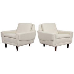 Pair of Off-White Danish Modern, Low Lounge Chairs