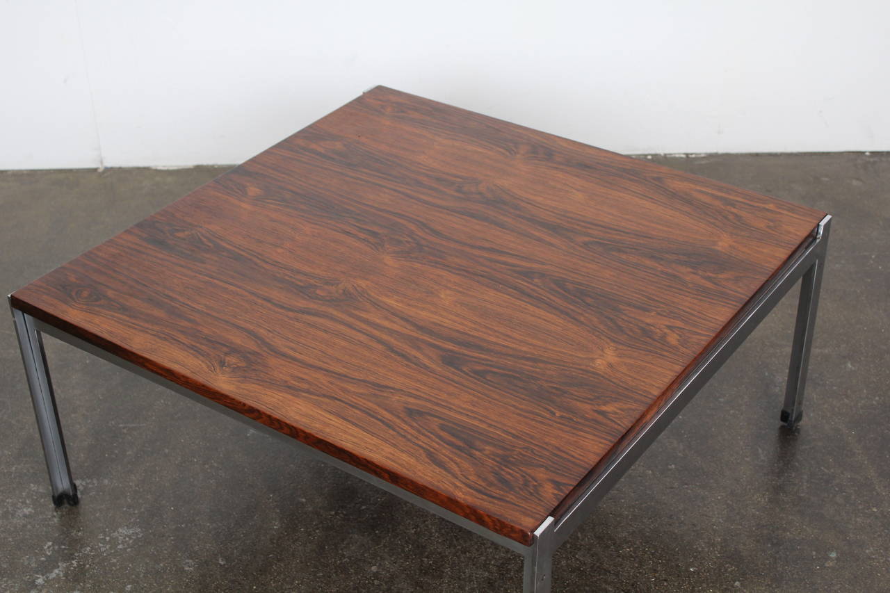 Danish Mid-Century Rosewood and Chrome Low Coffee Table In Excellent Condition In North Hollywood, CA
