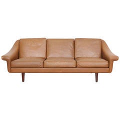 Danish Mid-Century Three-Seat Leather Sofa designed by Aage Christensen