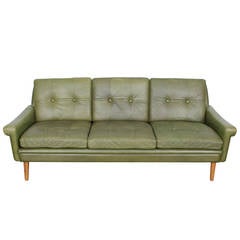 Mid-Century Modern Green Leather Sofa by Skippers Mobler