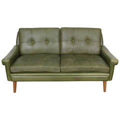 Mid-Century Modern Green Leather Loveseat by Skippers Mobler