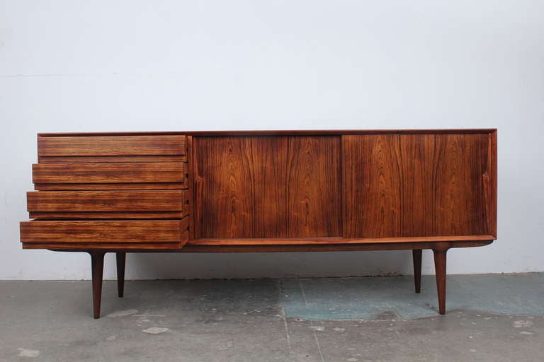 Gunni Omann, model 18 Danish Mid Century Modern Rosewood Sideboard In Excellent Condition In North Hollywood, CA