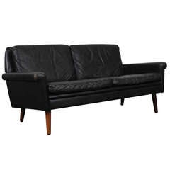 Black Leather Mid-Century Modern Loveseat