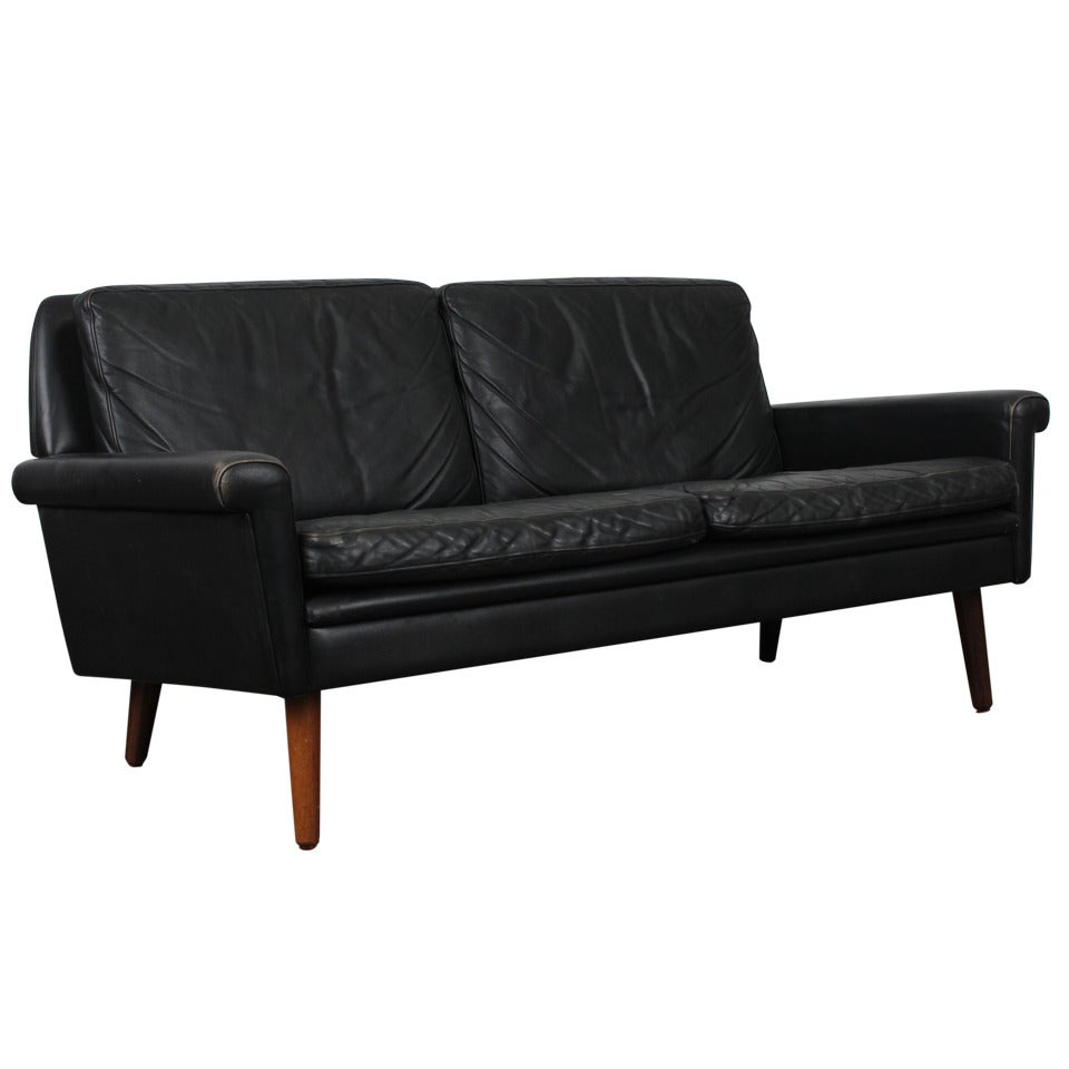 Black Leather MidCentury Modern Loveseat at 1stDibs
