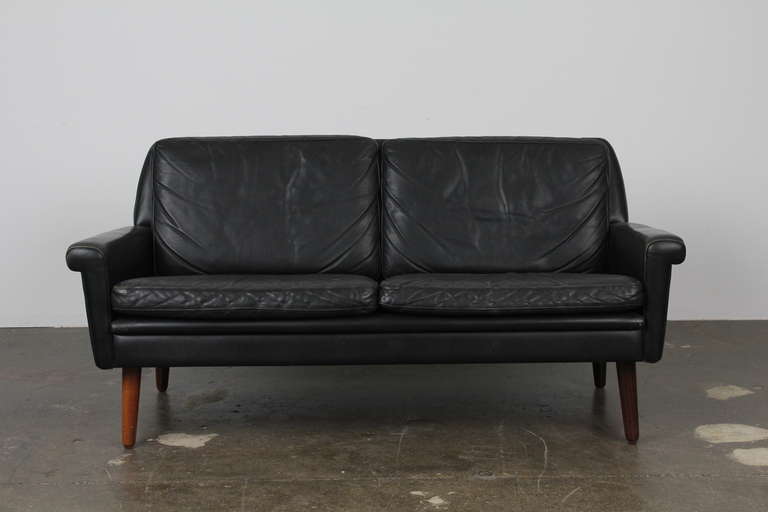 Black Leather MidCentury Modern Loveseat at 1stDibs