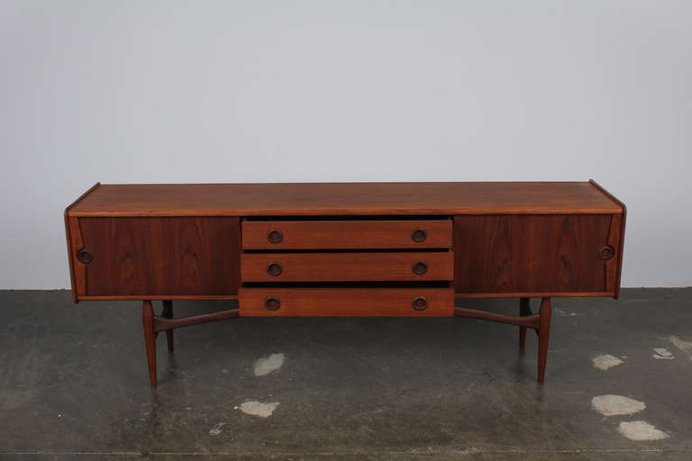 Rare Danish Teak Mid-Century Modern Low Sideboard In Excellent Condition In North Hollywood, CA