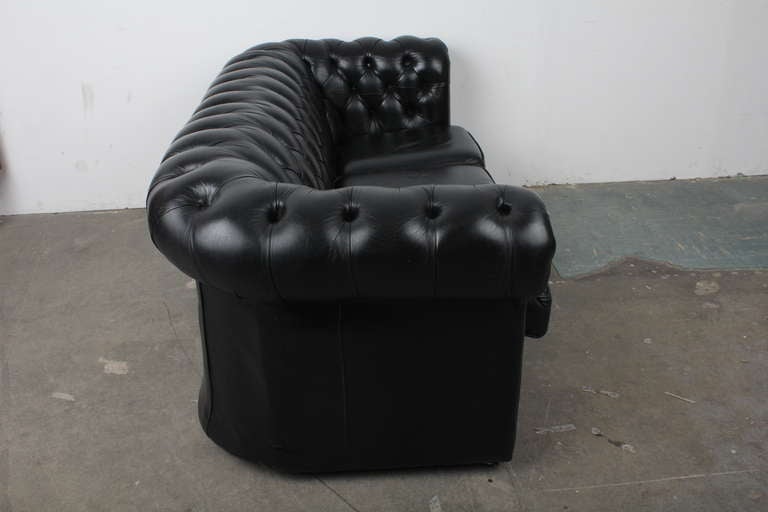 English Vintage Black Leather Chesterfield Sofa 4