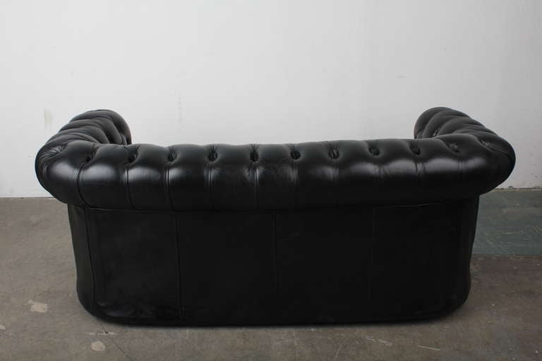 English Vintage Black Leather Chesterfield Sofa 5