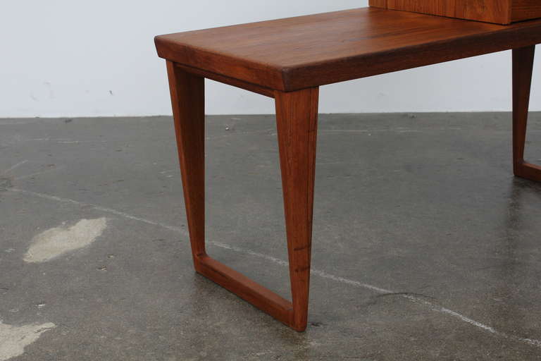 Danish Teak Sleigh Leg Bench Table And Drawer By Aksel Kjersgaard At Wonderful Sleigh Leg Bench Style Coffee Table With Separate 2 Drawer Piece That Rests On Top