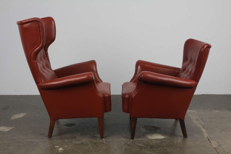 Mid-Century Modern Paid of His and Hers Danish Leather Tufted Lounge Chairs